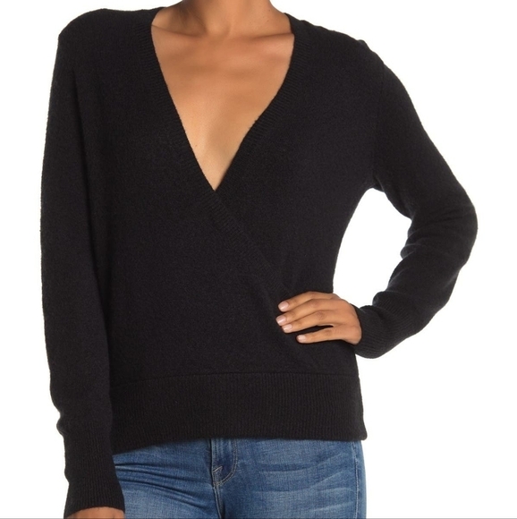 Madewell Wrap-Front Pullover Sweater Wool Alpaca Coziest Yarn Heather Navy Small - Picture 2 of 10